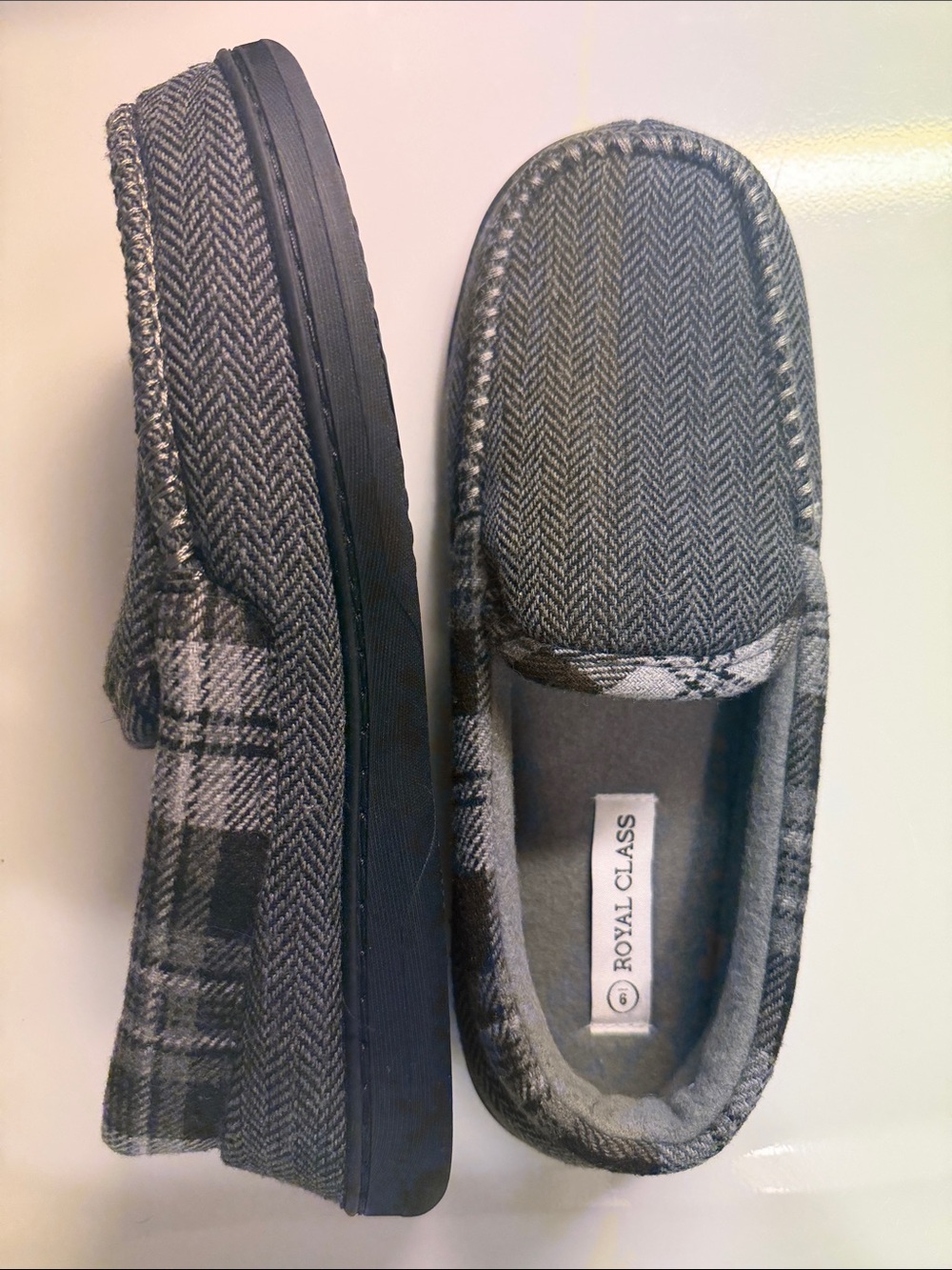 Royal Class Men’s Gray Plaid Slip-On Loafers